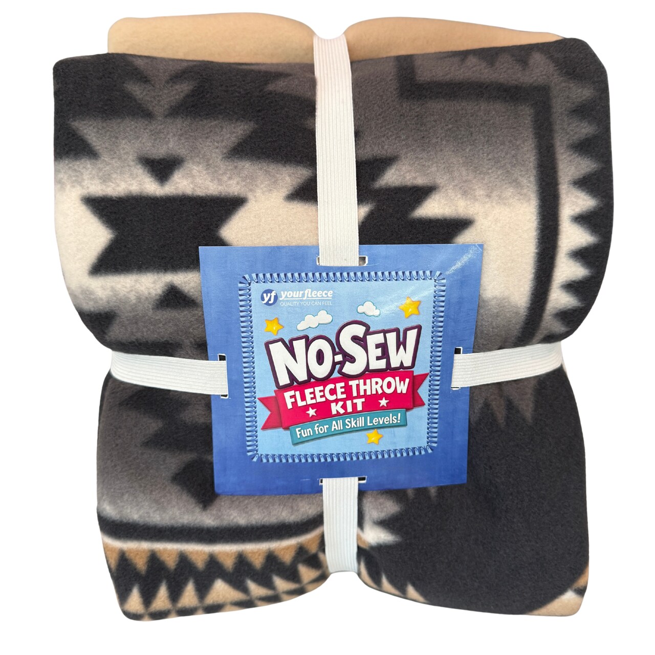 Native American Design Black Ivory Anti-Pill No Sew Throw Fleece Fabric Kit